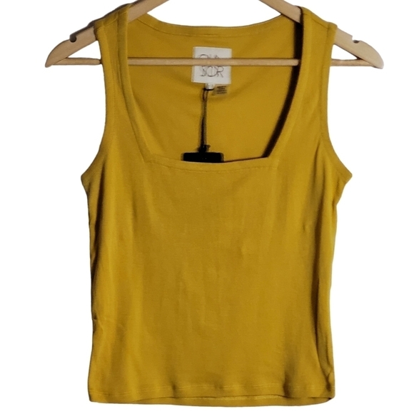 Chaser Baby Rib Square Neck Tank Dijon Mustard S - Picture 1 of 8